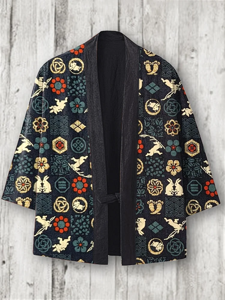 Japanese Traditional Pattern Linen Blend Kimono Cardigan