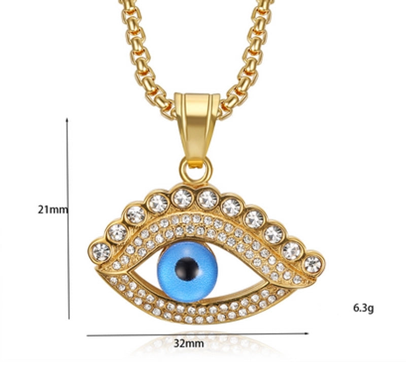 1 Piece Titanium Steel Rhinestones Devil’s Eye Pendant Chain