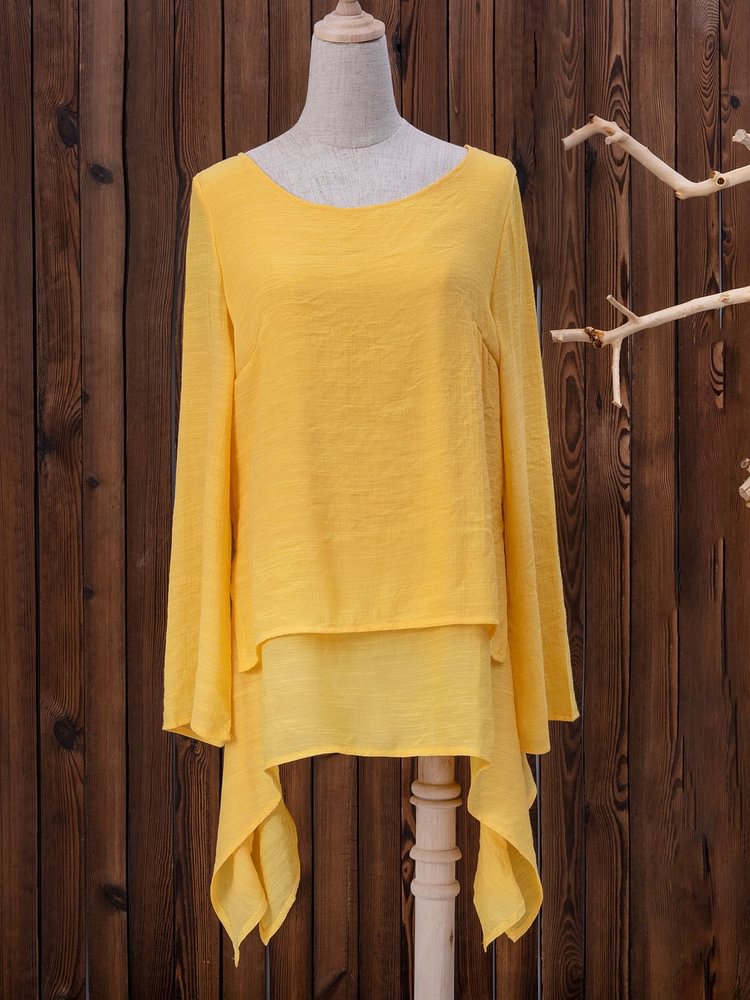 Bestdealfriday Asymmetrical Hem Long Sleeve Crew Neck Shirts Plus Size Tops 9043277