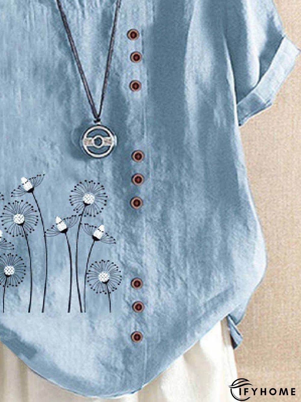 Women's Top Tunic Blouse Shirt Floral Graphic Short Sleeve Round Neck Casual Daily Washable Spring Summer Cotton Loosen Top | IFYHOME