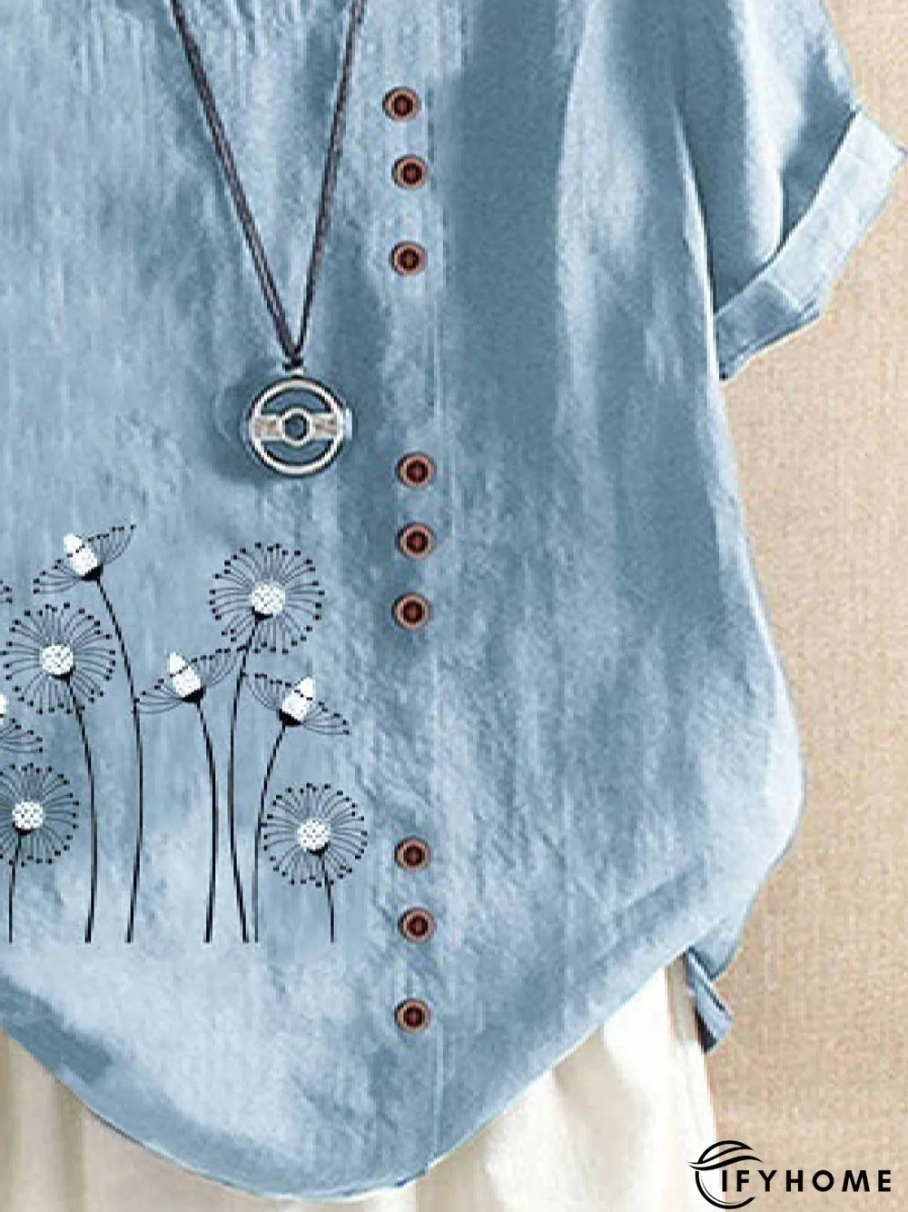 Women's Top Tunic Blouse Shirt Floral Graphic Short Sleeve Round Neck Casual Daily Washable Spring Summer Cotton Loosen Top | IFYHOME