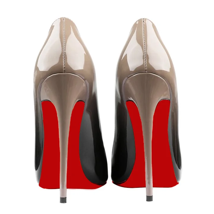 120mm Classic Women's Red Bottom Gradient High Heels Pointed Toe Fashion Patent Stiletto Pumps-MERUMOTE