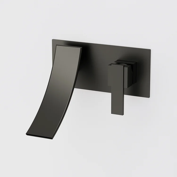 EVERSTEIN Wall-Mount Waterfall Bathroom Sink Faucet 3.93'' Spout Height Matte Black