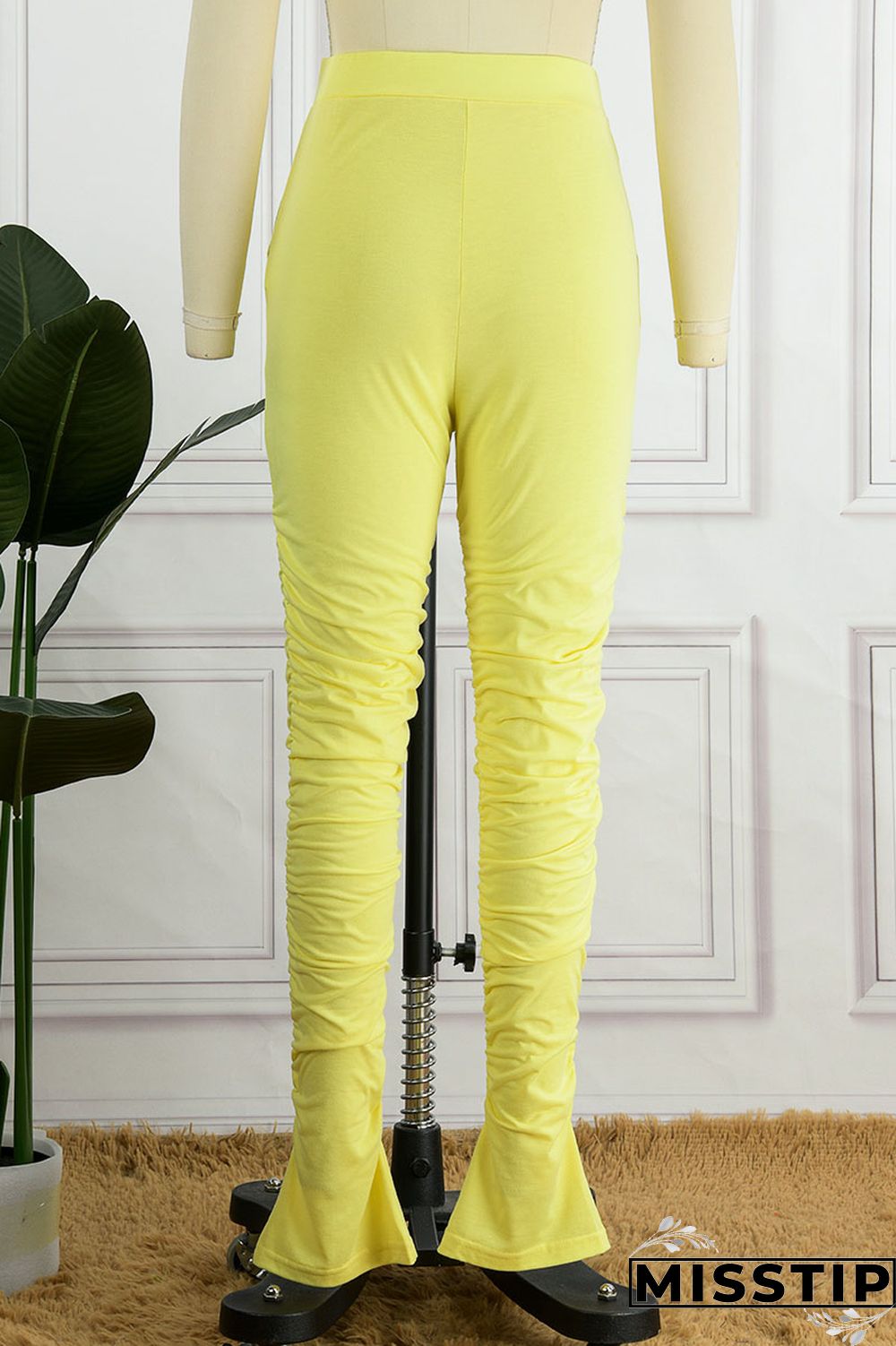 Light Blue Casual Solid Patchwork Fold High Waist Pencil Solid Color Bottoms