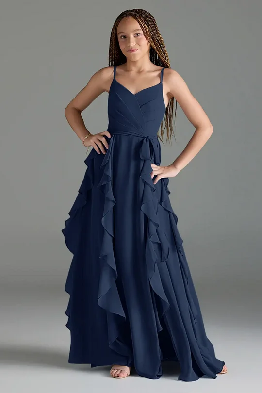 white christmas dresses A Line V-Neck Ruched Bodice Chiffon Junior Bridesmaid Dress main image 0