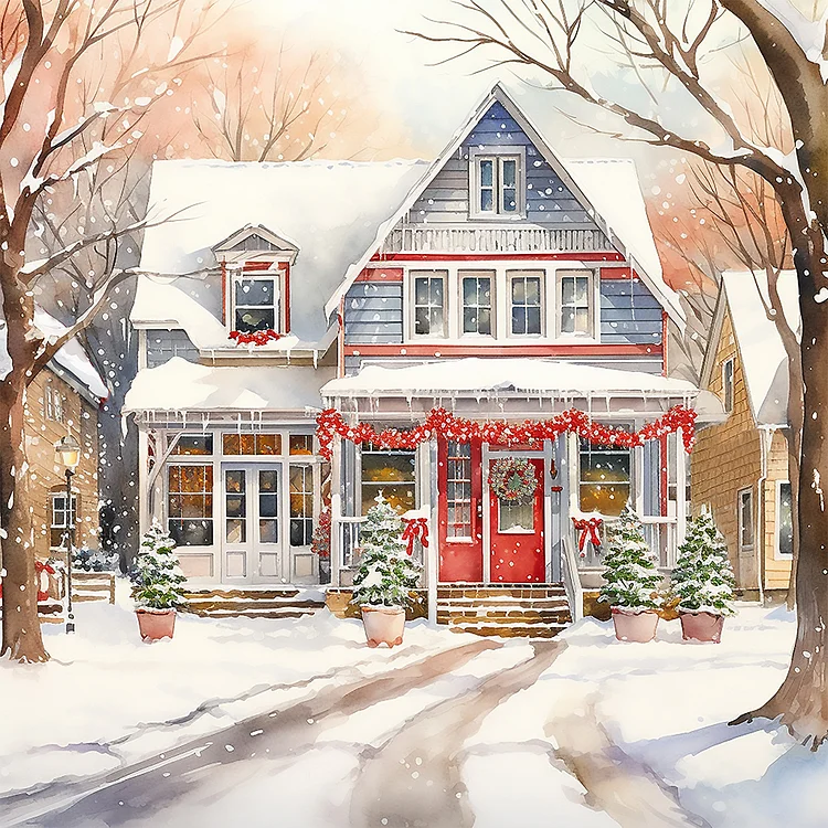 Winter Snow Street 40*40CM (Canvas) Full Round Drill Diamond Painting gbfke
