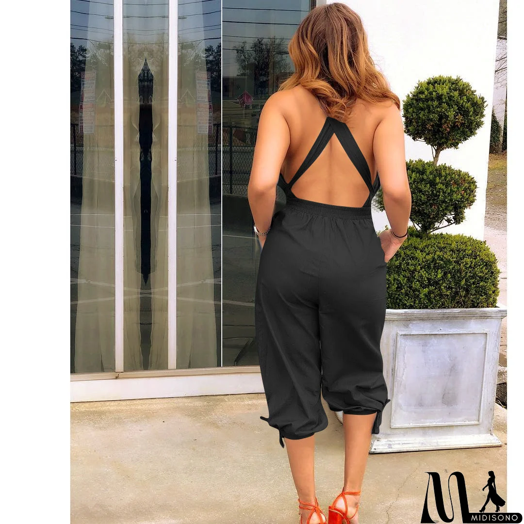 MidiSono - Women'S Fashion Casual Open Back V-Neck Jumpsuit