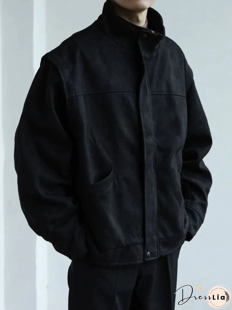 Autumn Winter Workwear Baseball Jacket Men's Solid Cargo Dark Lapel Coat Unisex Niche Unisex Japan Vintage Zipper Suede Jacket