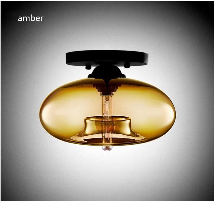 Vintage Colorful Hand Blown Glass Ceiling Lighting Retro Round Design Balcony Corridor Ceiling Lamp