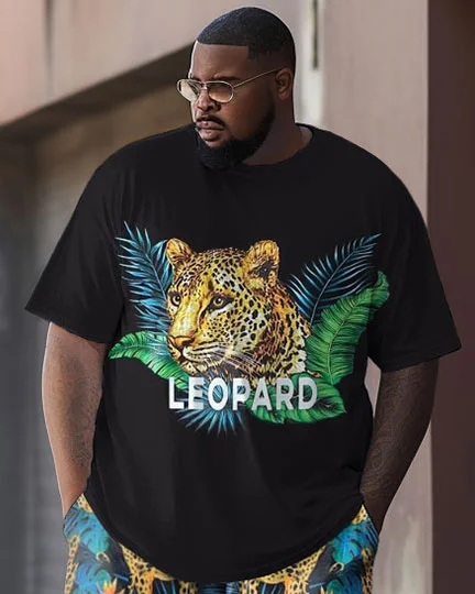 Men's Large Size Street Leopard Print Retro Maple Leaf Camouflage Hip-Hop Casual Two-Piece Set