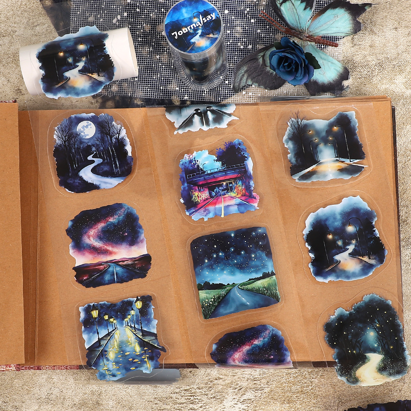 PET 테이프 - 80mm*200cm, 야경이 담긴 빈티지 도로