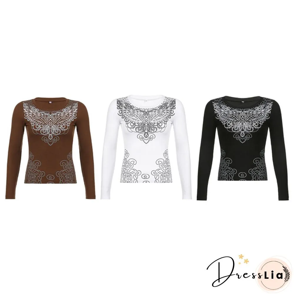 Women Casual Long Sleeve Slim Fit Tops Shirt T-shirt Summer Blouse Tops with Graphic Print