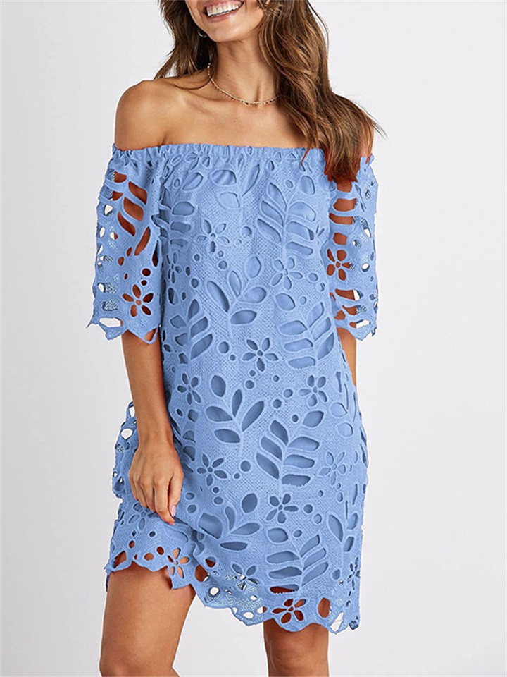 Spring and Summer New Lace Lace Mid-sleeved Commuter Dresses Bustier Fashion Short Dresses-JRSEE