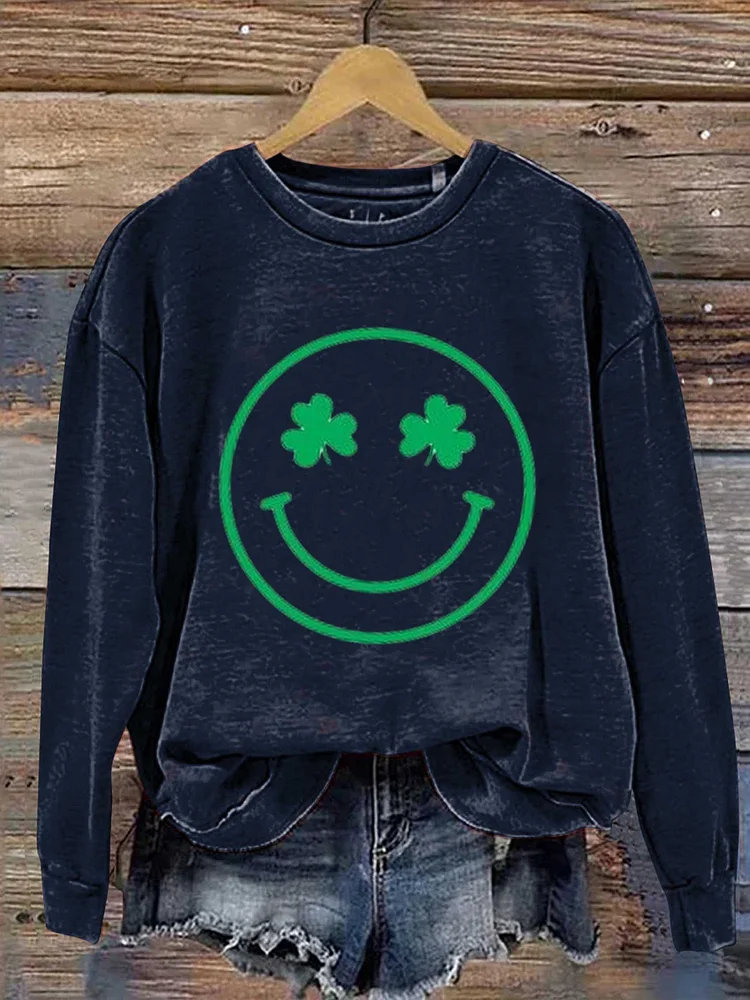 Shamrock Smile St. Patrick's Day Art Print Pattern Casual Sweatshirt