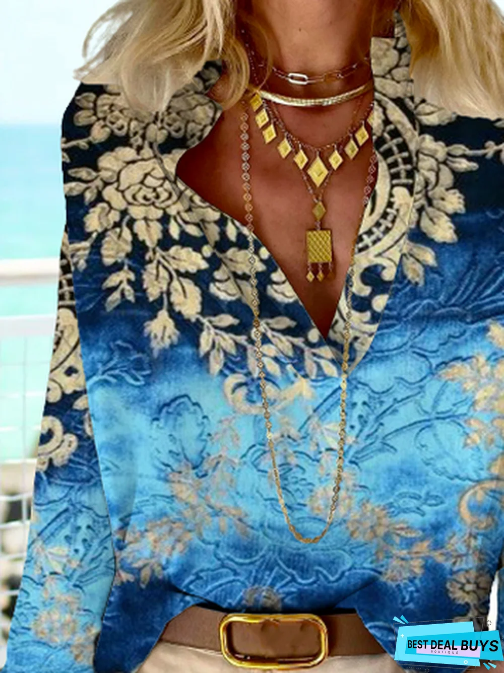 Ethnic V Neck Casual Tunic Top