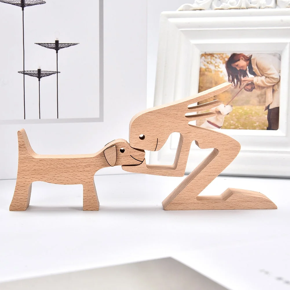 Home Decor Table Ornament Wood Dog Craft Sculpture Handmade Wooden Pets Figurine Crafs Desk Decorations Great Gifts for Friends