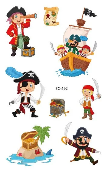 12 kinds Cartoon Pirates Temporary Tattoo Stickers for Kids faux tatouage temporaire Disposable Children Cute Boy Gift