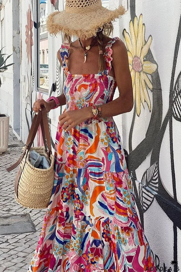 Timeless Beauty Printed Smocked Vacation Maxi Dress