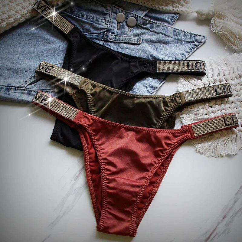 G-String Panties Sexy Underwear Women Thong Female Underpants Lingerie Solid Color Crystal Waist Pantys Girls Intimates Lingerie