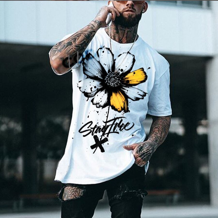 Cotton Fashion Casual Flower Print T-shirt tacday