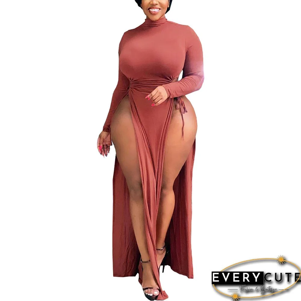 Tangerine High Slit Sexy Plus Size Dress