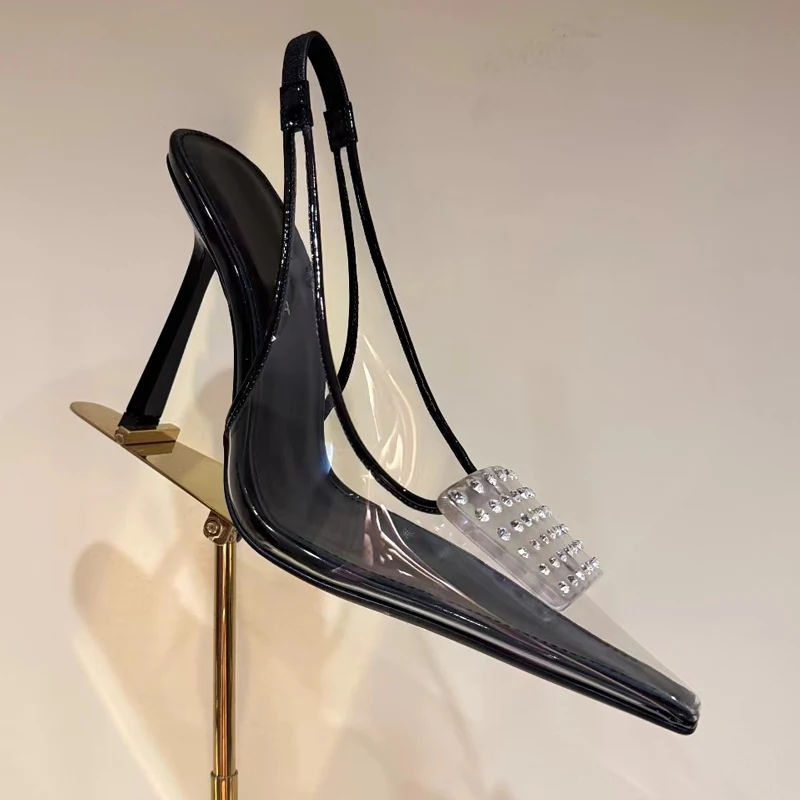 Spring and autumn 2025 The mature and sexy Versatile water diamond head-wrapped sandals and crystal high heels with thin heels