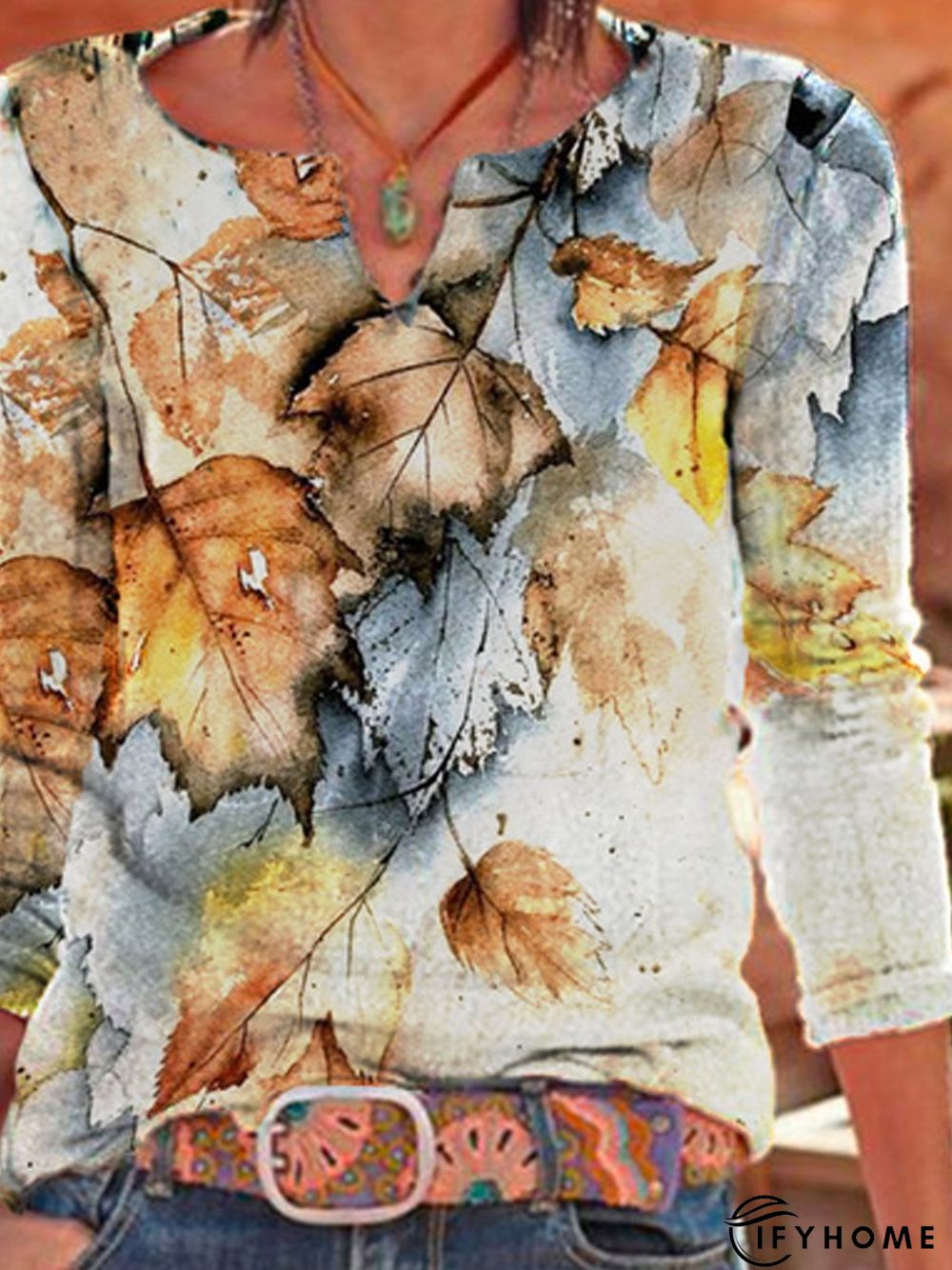 Leaves Cotton Blends T-shirt | IFYHOME