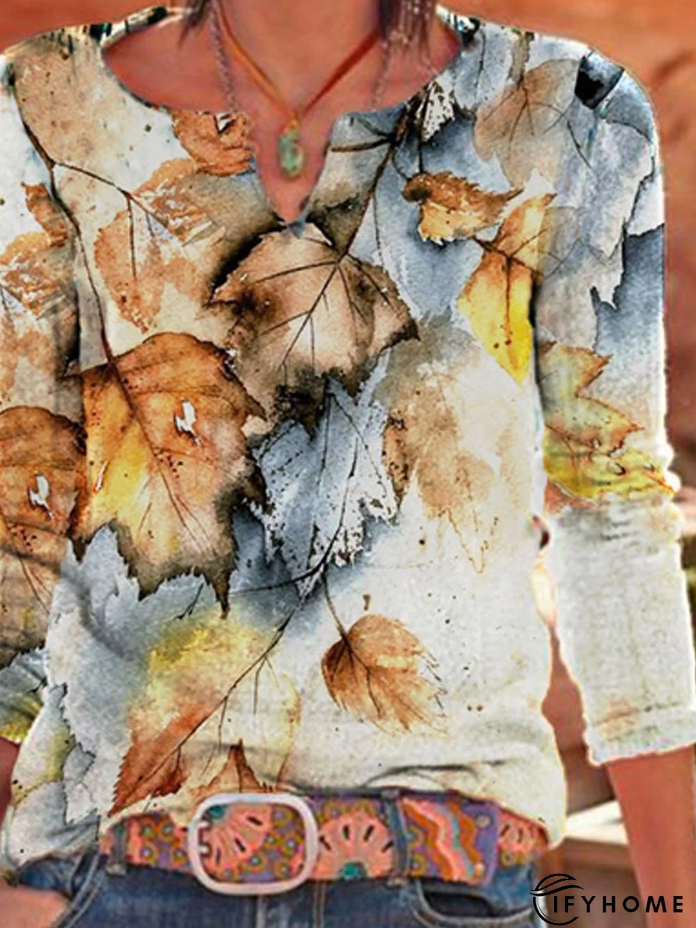 Leaves Cotton Blends T-shirt | IFYHOME