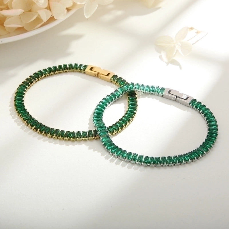 Elegant Solid Color Titanium Steel 18K Gold Plated Artificial Gemstones Bracelets In Bulk