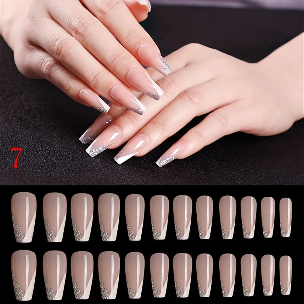 24pcs/Set Detachable Long Coffin Fake Nails European Rainbow Ballerina Full Nail Art Tips Colorful Beauty Artificial False Nails-Nail Inspo