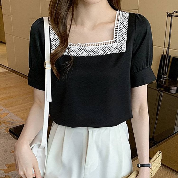 Square Collar Embroidered Casual Pullover QueenFunky