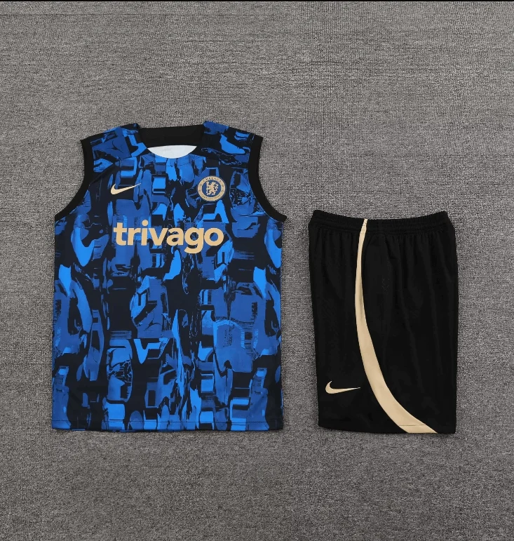 2023/2024 Chelsea pre-match training Blue Jersey+Shorts  1:1 Thai Quality