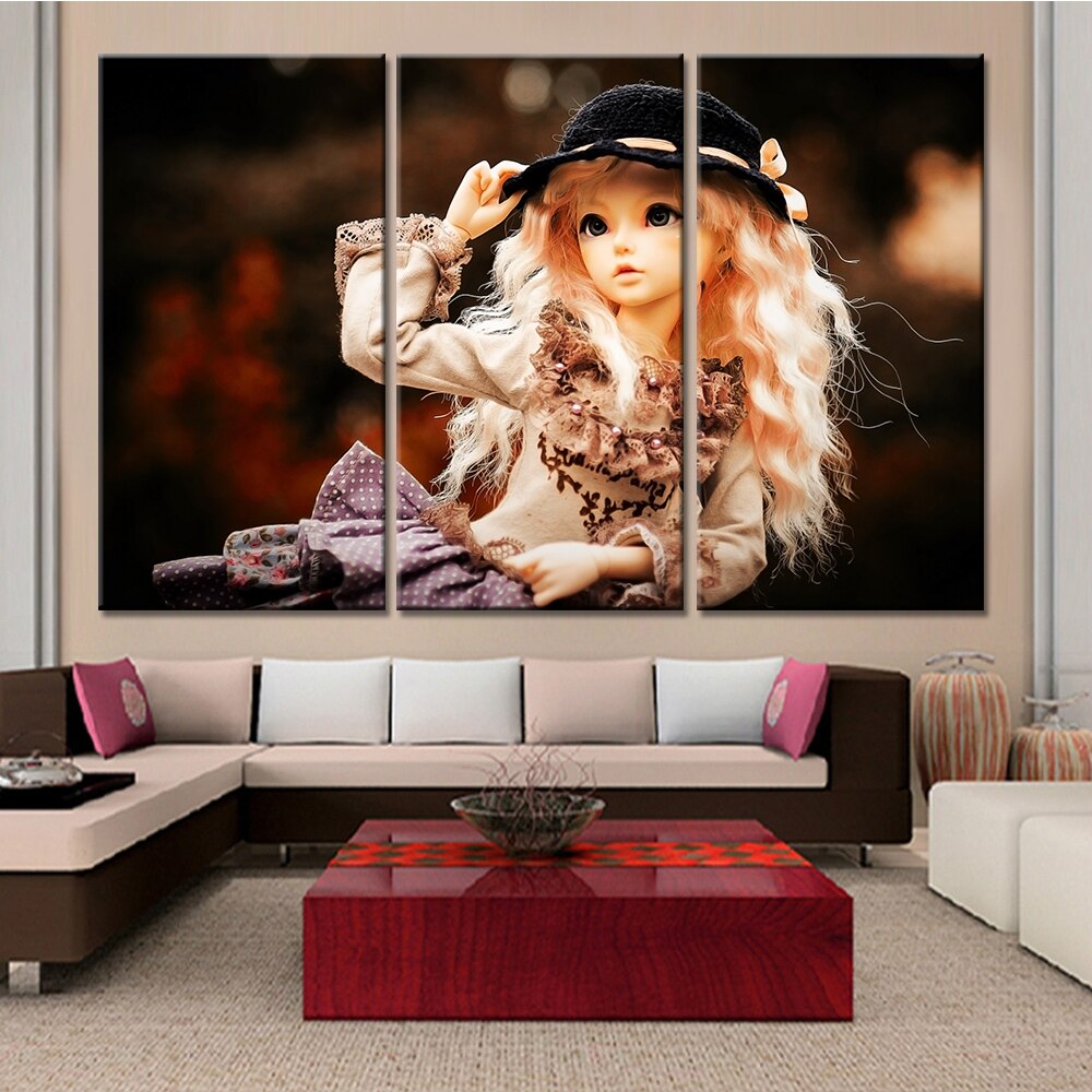 3 Pieces Unframed Drop Shipping Nordic Decoration Babie Doll Wall Canvas Art Painting for Living Room Home Decor No Frame
