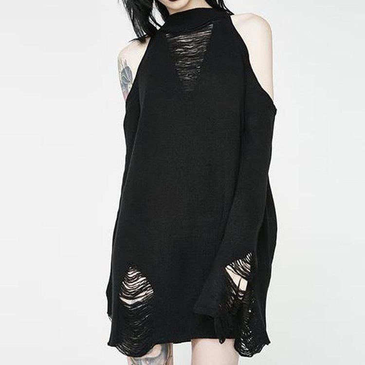 Devil Girl Ripped Off-shoulder Sweater