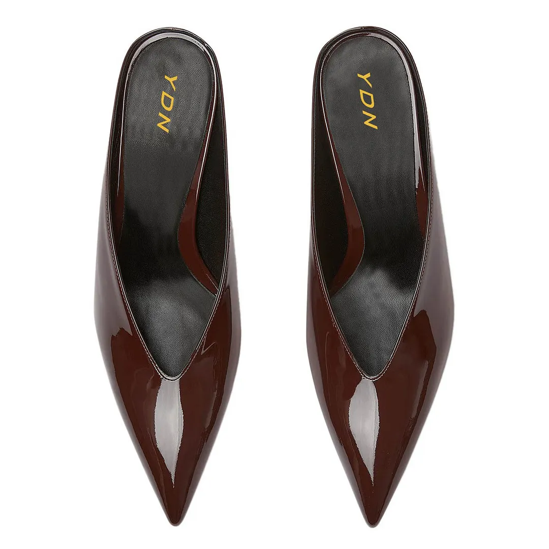 Classic Brown Pointed Toe Slip-On Kitten Heel Women's Mules Shoes