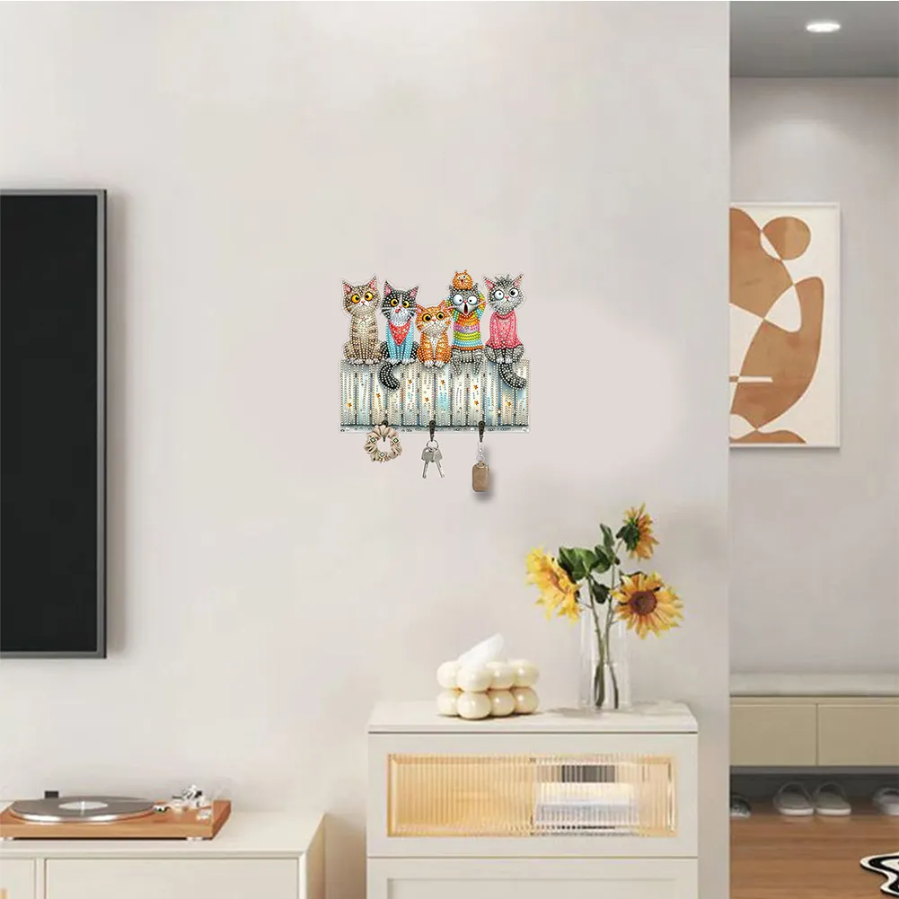 DIY Wooden Cat Diamond Art Hanging Hook Rail Diamond Painting Art Craft Wall Hooks