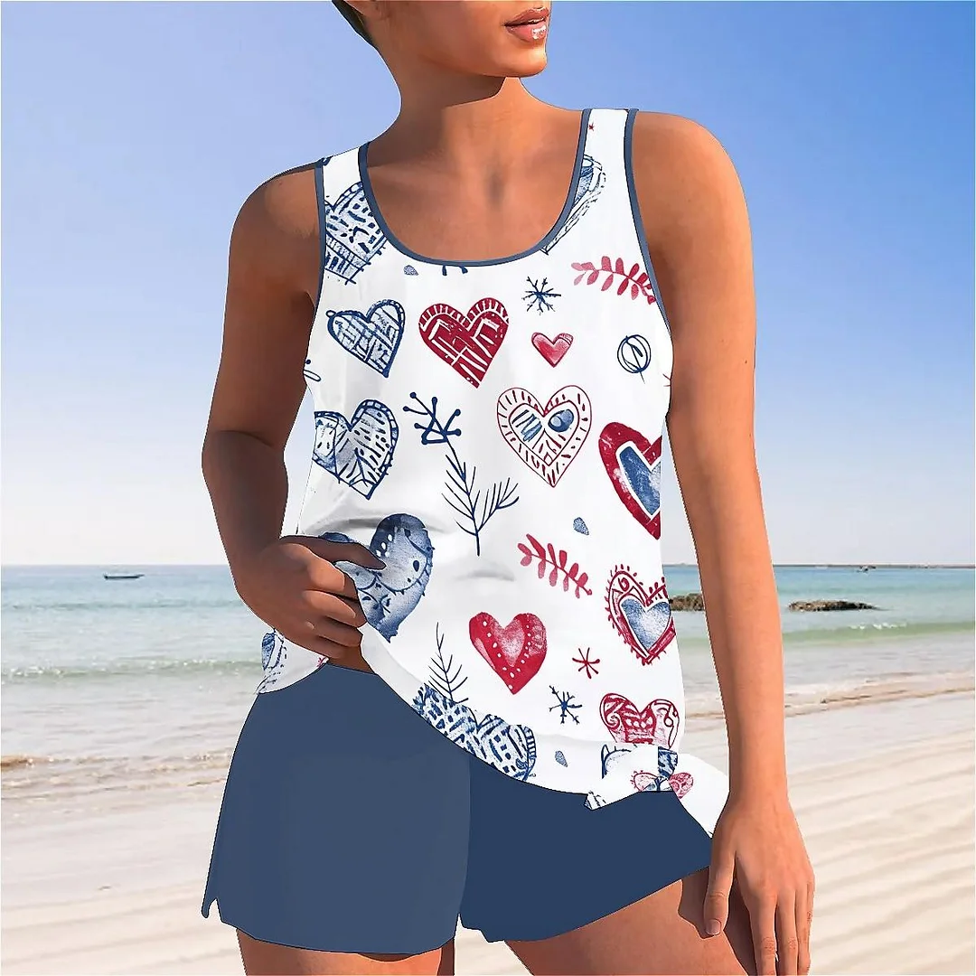 Bowknot Heart,Love,Valentine's Day Mid Waisted Tankini Set - Plus Size Available
