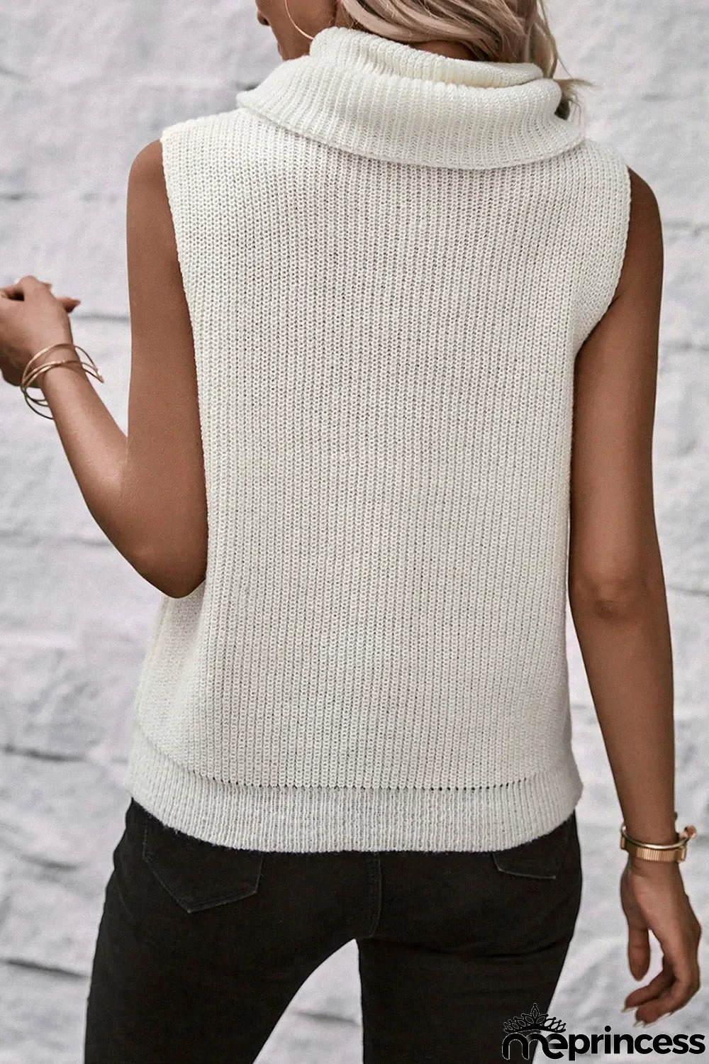 White Central Seam Cowl Neck Sweater Vest