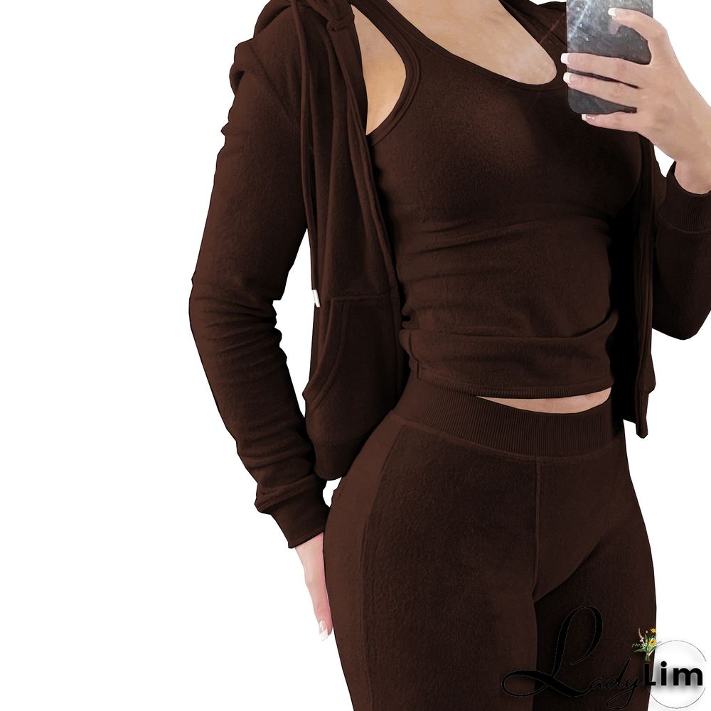 Women's Autumn/Winter Fleece Vest Hooded Three-Piece