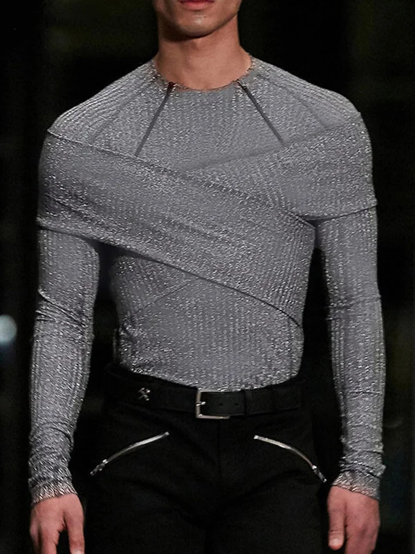 Men's Muscle Zip Casual Crew Neck Party Top