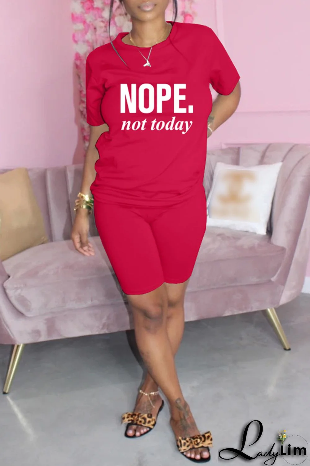 Blue Fashion Casual Letter Print Basic O Neck Short Sleeve Two Pieces