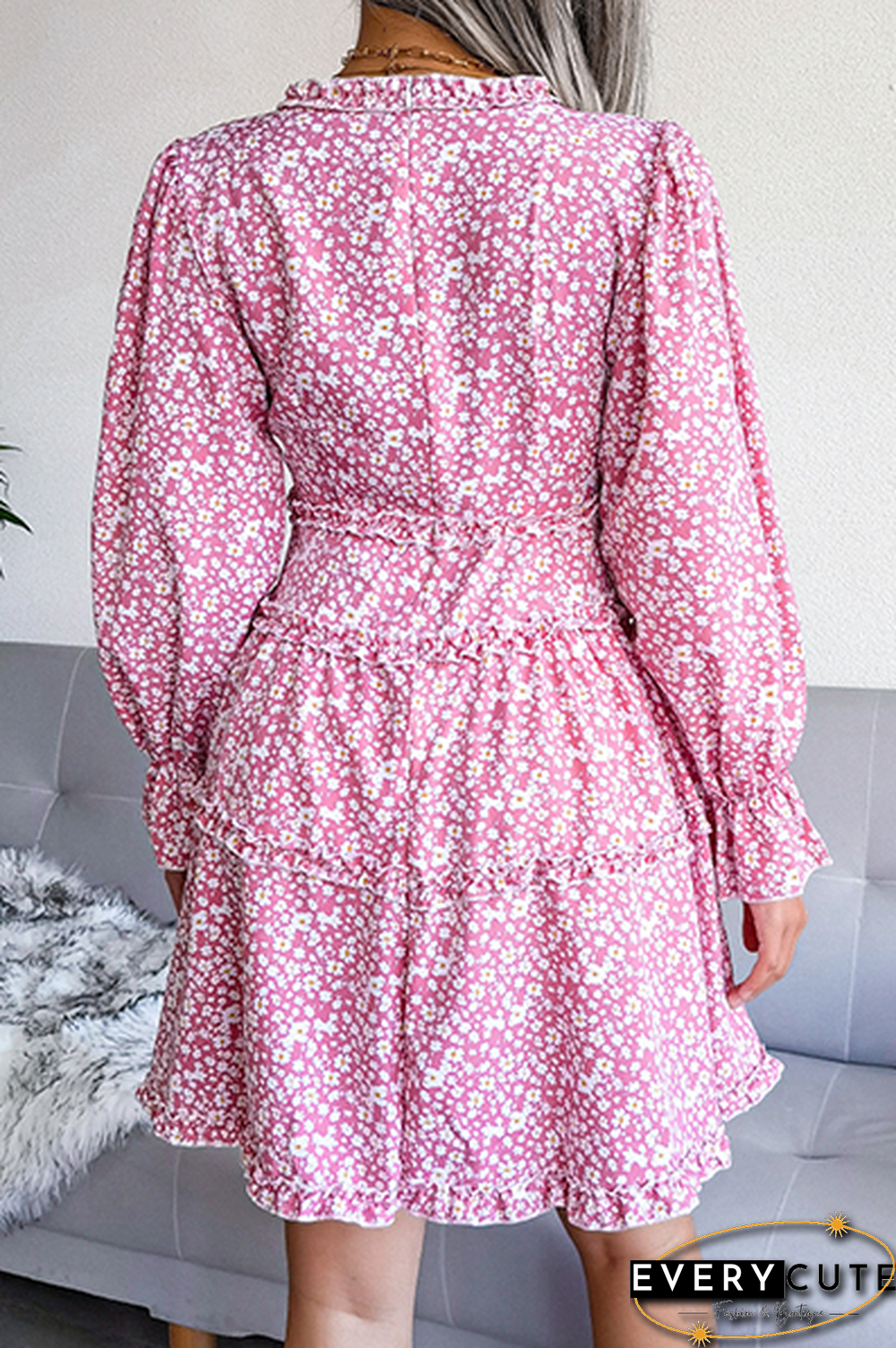 Casual Elegant Floral Split Joint Stringy Selvedge V Neck Waist Skirt Dresses