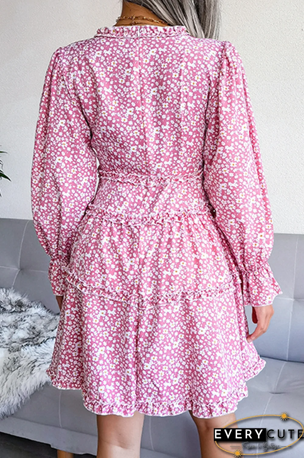 Casual Elegant Floral Split Joint Stringy Selvedge V Neck Waist Skirt Dresses