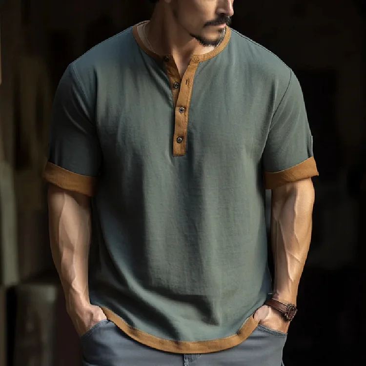 BrosWear Minimalist Western Henley Collar Shirt