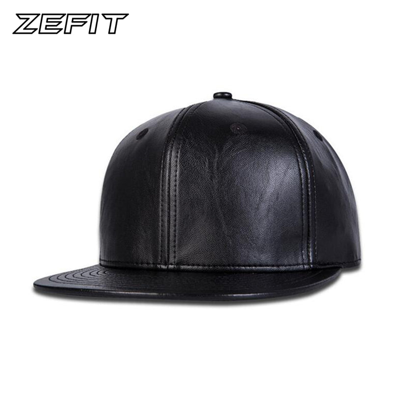 Plain Black PU Baseball Snapback Caps Fashion High Quality Hip Hop Hats