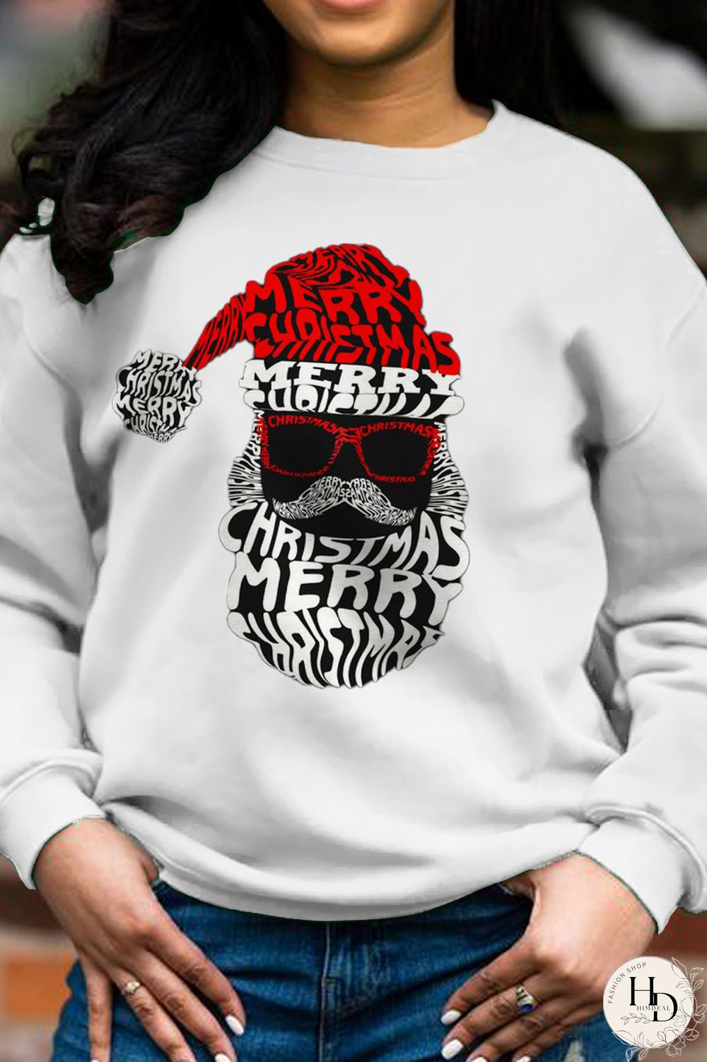 Black Daily Vintage Santa Claus Patchwork Letter Tops