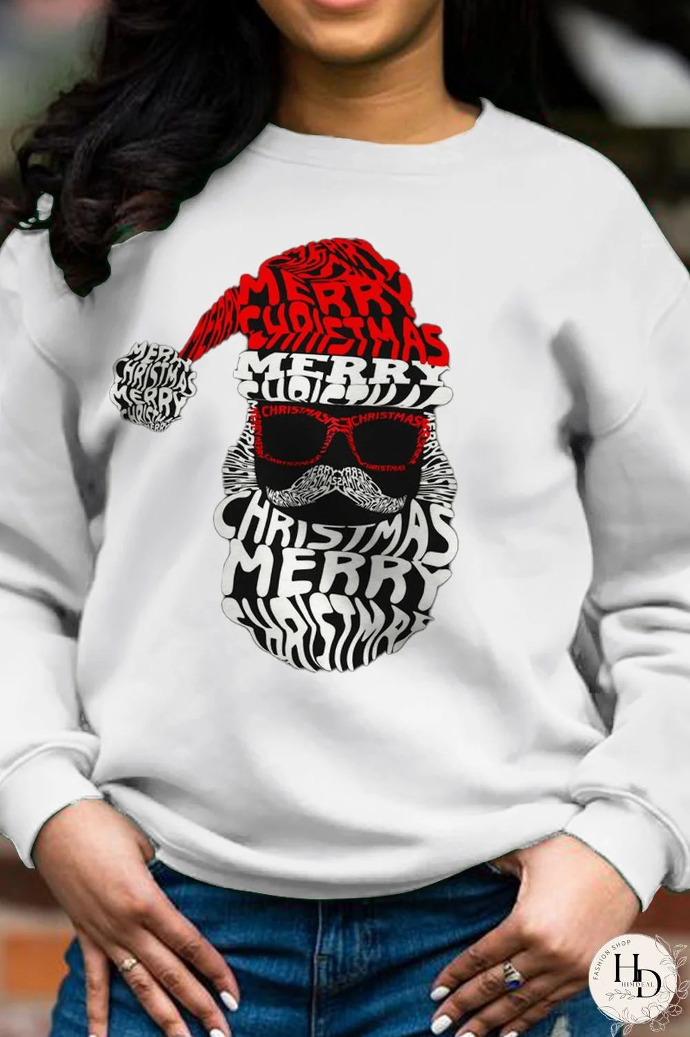 Black Daily Vintage Santa Claus Patchwork Letter Tops