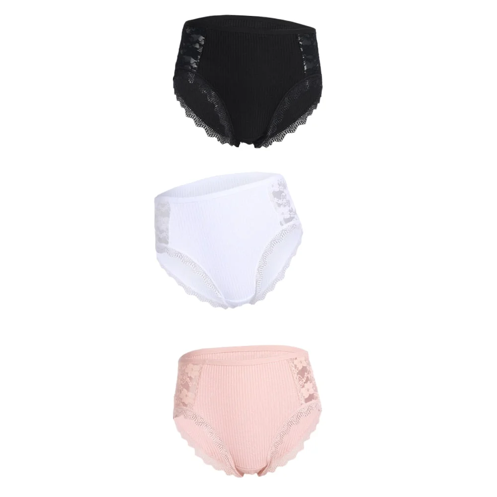3PCS Hot Sale Cotton Panties Comfot Seamless High Waist Women's Panties Solid Lace Briefs Underwear Sexy Plus Size Underpants