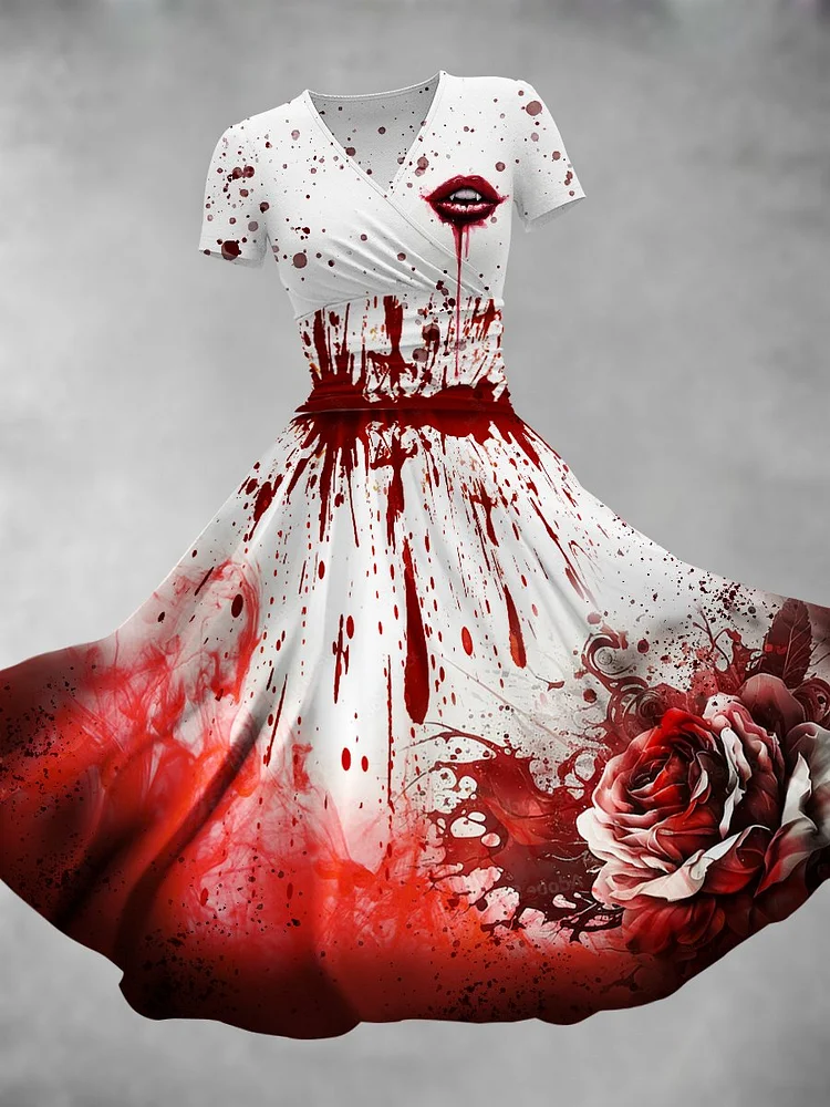 Women's Halloween blood rose artistic Maxi Dress