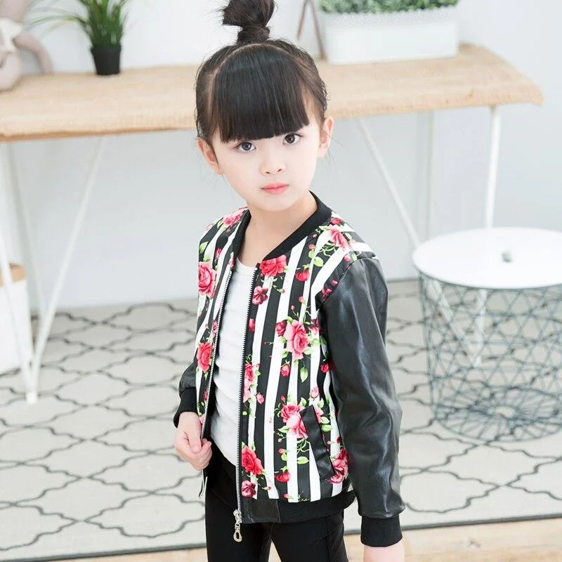 girls leather jacket PU jacket for children 2-7 year old fashion rivet belt, lapel leather, motorcycle Cool wild rivets outwear